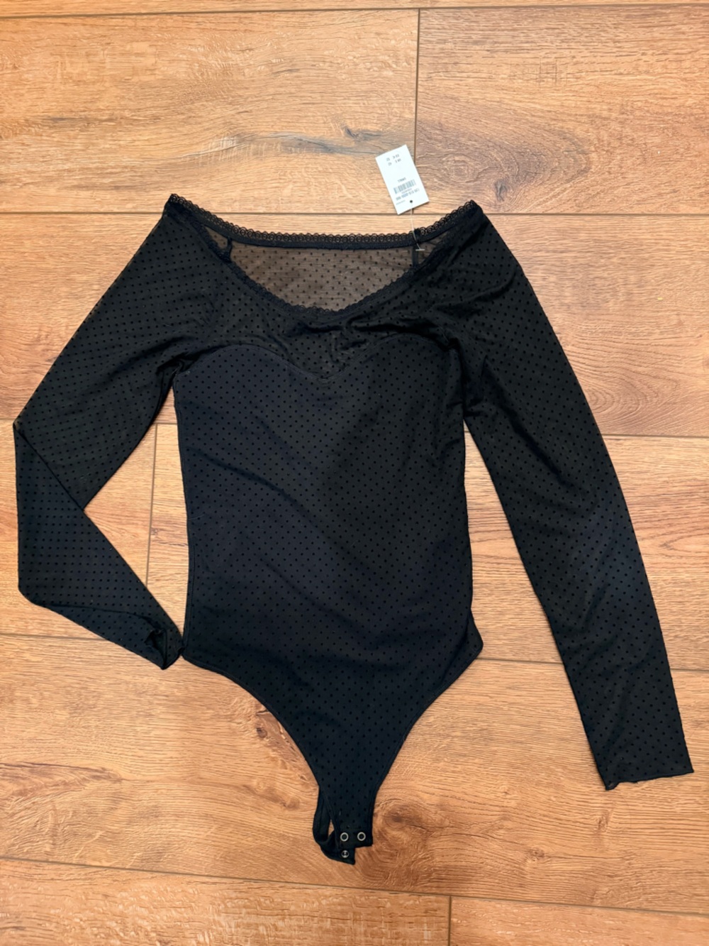 Black Sheer Swiss Dot Long Sleeve Bodysuit
